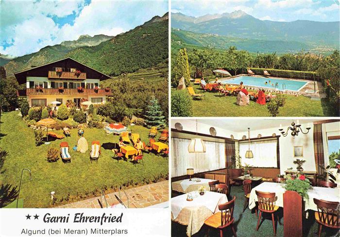 Mitterplars Algund Hotel Garnie Ehrenfried Gastraum Garten Swimming Pool