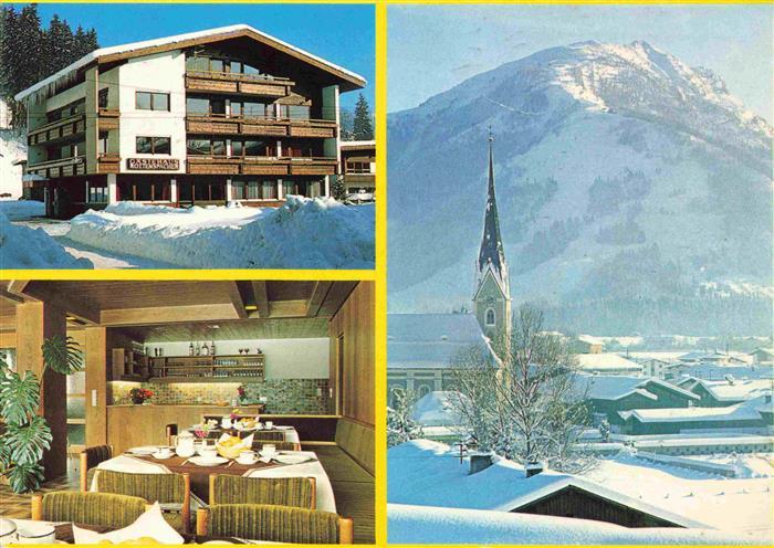 Koessen Tirol AT Gaestehaus Pension Rottenspacher Winterpanorama Kirche