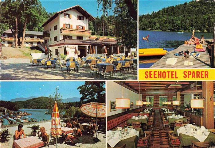 Eppan Bolzano Suedtirol IT Seehotel Sparer Terrasse Gastraum Bootssteg