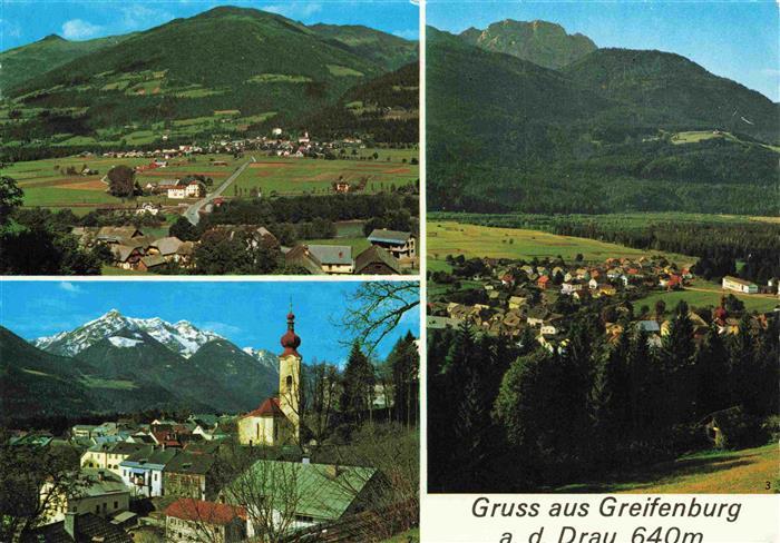 Greifenburg Drau Kaernten AT mit Emberg Jauken Reisskofel Kirche