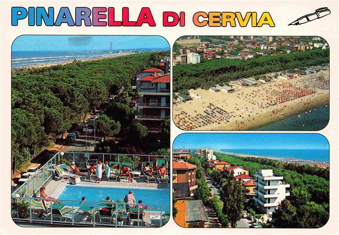 Pinarella di Cervia IT Panorama Pool Strand Fliegeraufnahme Teilansicht