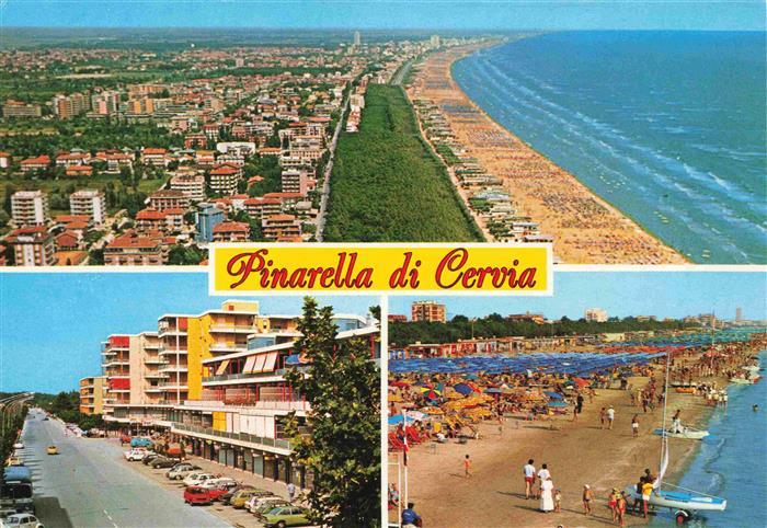 Pinarella di Cervia IT Fliegeraufnahme Strassenpartie Strand