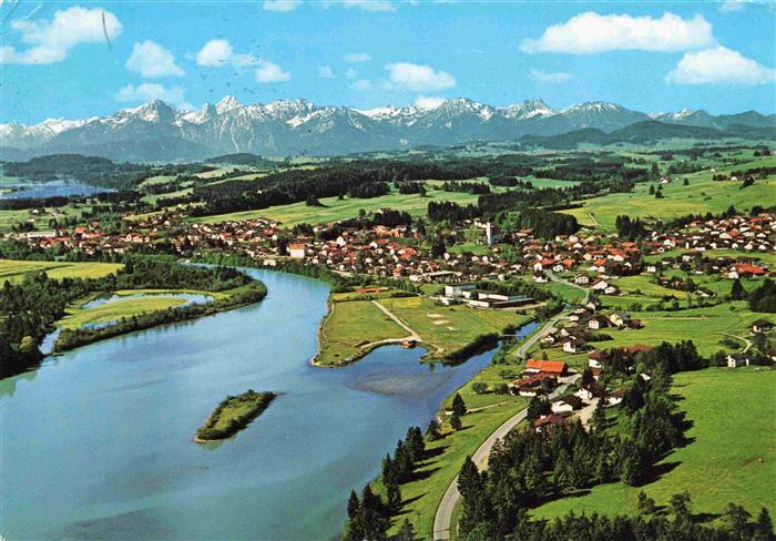 Lechbruck am See Bayern Fliegeraufnahme mit Tiroler Alpen