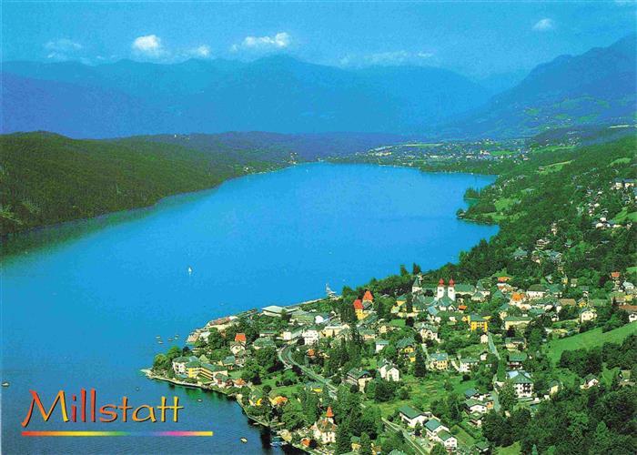 Millstatt Millstaettersee Kaernten AT Fliegeraufnahme mit Benediktiner Kloster u