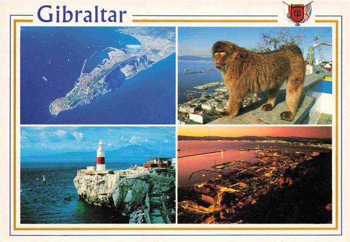 GIBRALTAR Gibilterra Fliegeraufnahme Leuchtturm Hafenpartie Affe