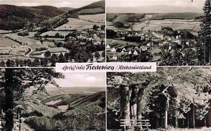 Fredeburg Schmallenberg Panorama Inri Kreuz am Waldrand