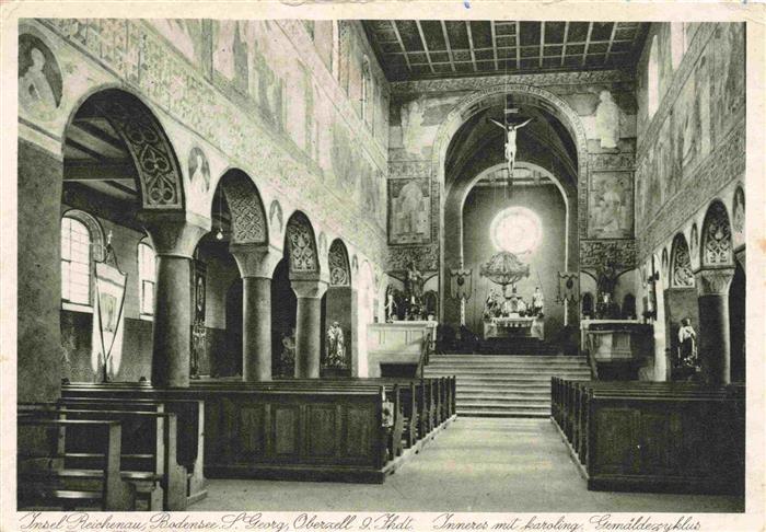 Insel Reichenau Bodensee Oberzell St Georg Kirche Inneres mit karolingischem Gem