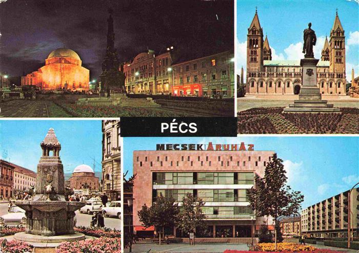 Pecs Fuenfkirchen HU Motive Stadtzentrum Nachtaufnahme