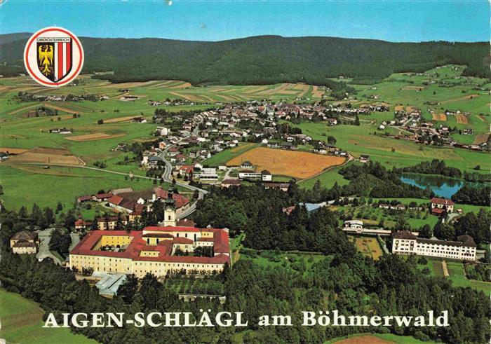 Aigen-Schlaegl Muehlviertel Oberoesterreich AT Fliegeraufnahme mit Praemonstrate