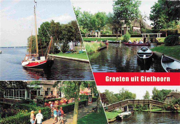 Giethoorn Overijssel NL Fischerboot Gondelteich Gaststaette Bruecke