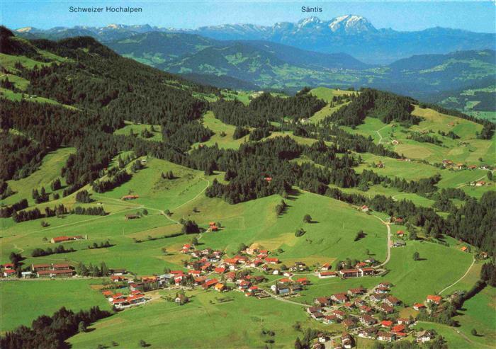 Steibis Oberstaufen Fliegeraufnahme mit Schweizer Hochalpen und Saentis