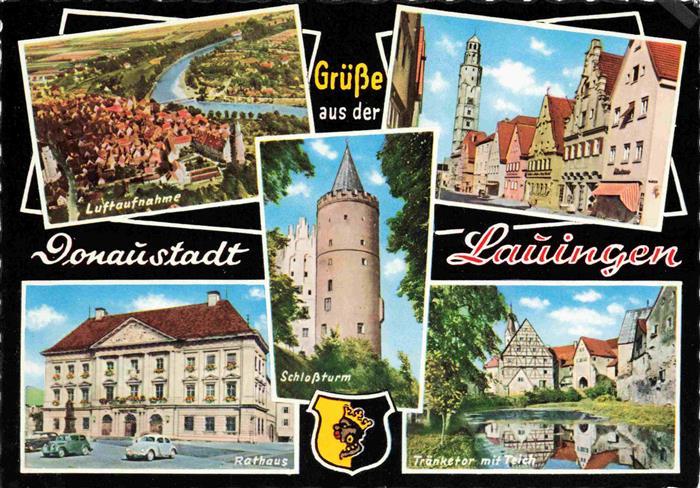 Lauingen Donau Luftaufnahme Stadtzentrum Rathaus Schlossturm Traenketor mit Teic