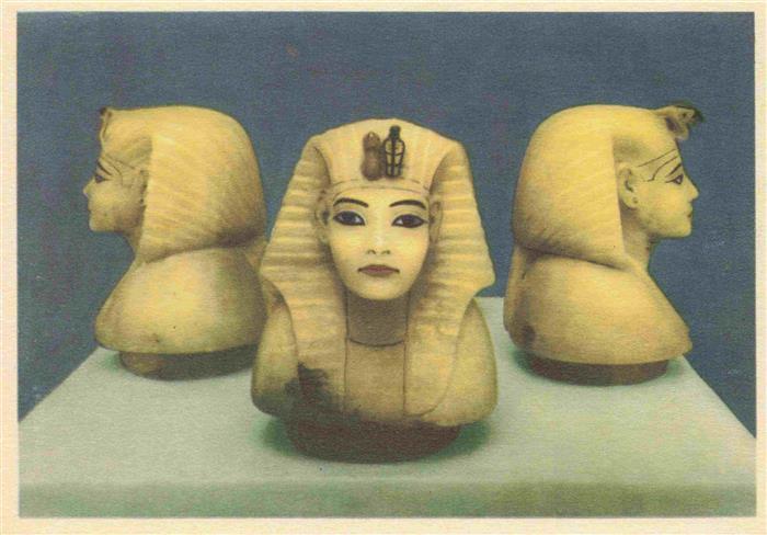 Egypt aegypten Very fine alabaster heads of the king serving as lids for the com