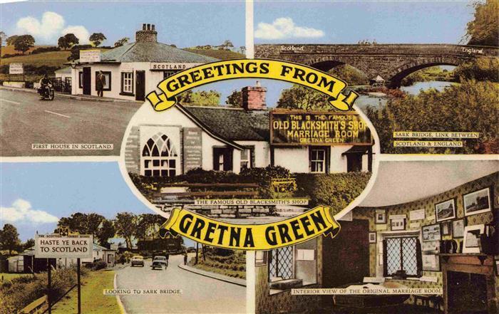 Gretna Green Scotland UK First House in Scotland Sark Bridge Line between Scotla