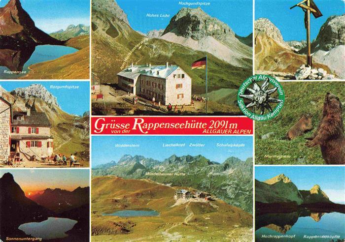 Rappenseehuette 2091m Allgaeuer Alpen Oberstdorf Rappensee Wegekreuz Murmeltiere