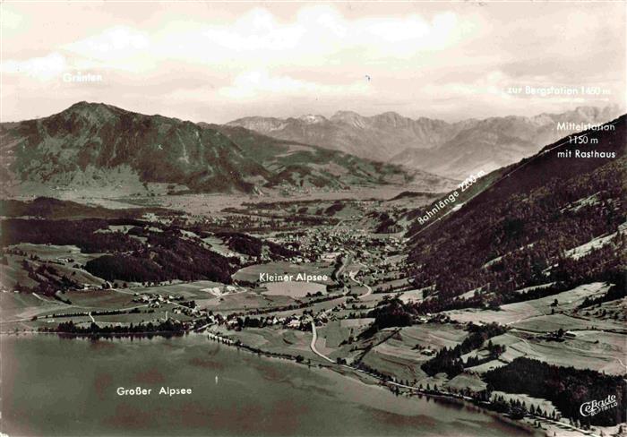Immenstadt Allgaeu Fliegeraufnahme mit Gr und kl Alpsee Schwebebahn zum Mittagsg