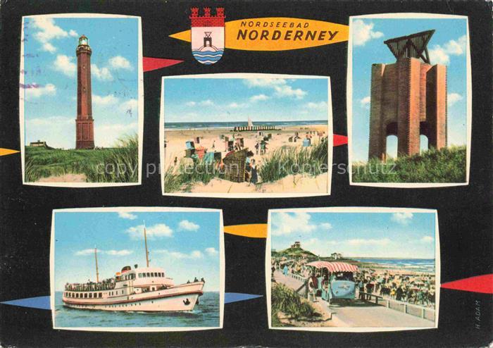 NORDERNEY Nordseebad Leuchtturm Strand Faehrschiff Uferstrasse