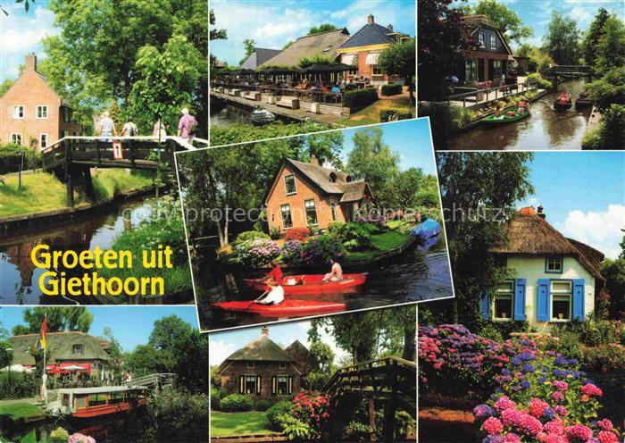 Giethoorn Overijssel NL Teilansichten Wasserstrasse Gaststaette Reetdachhaus Gar