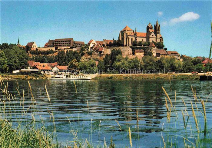 Breisach Rhein BW Uferpartie am Rhein Blick zum Muenster