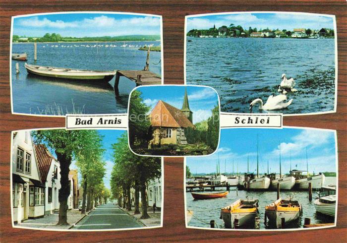 Bad Arnis Schlei Partie an der Schlei Hafen Ortsstrasse Kirche