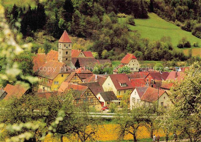 Detwang Rothenburg Tauber Ortsansicht mit Kirche ehemaliges Reichsdorf