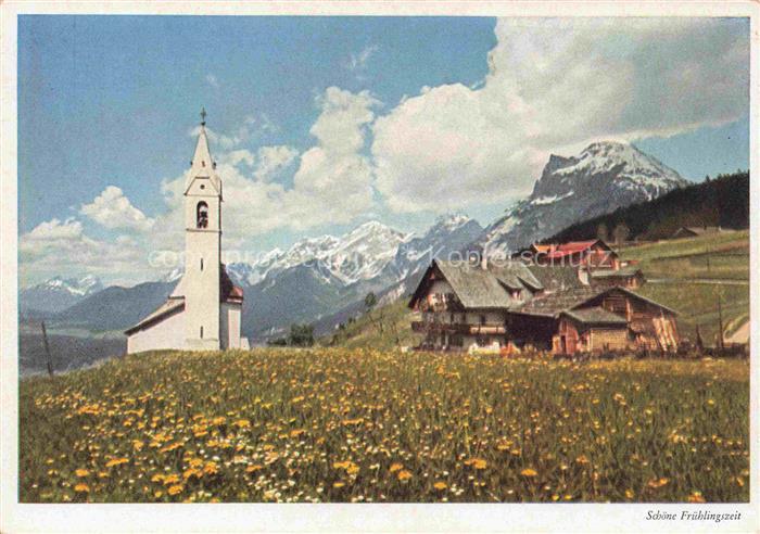 Moesern Seefeld Tirol AT mit Kirche Inntal und Mieminger Berge
