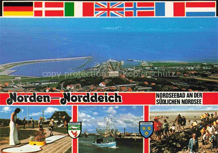 Norden  Norddeich Nordseebad Fliegeraufnahme Minigolf Fischkutter Wattwanderung