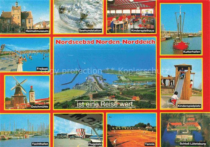 Norden  Norddeich Nordseebad Heimatmuseum Freibad Deichmuehle Yachthafen Seehund