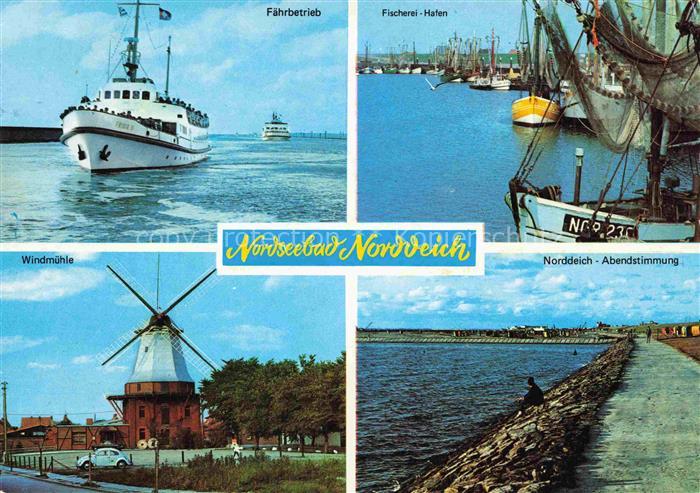 Norddeich  Norden Nordseebad Faehre Fischereihafen Windmuehle Promenade