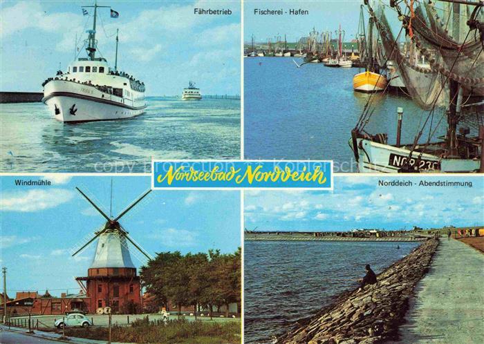Norden  Norddeich Nordseebad Faehrbetrieb Fischereihafen Windmuehle Promenade