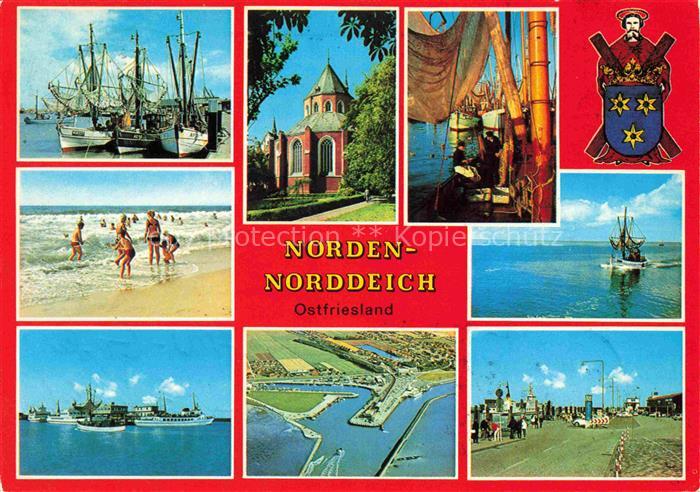 Norden  Norddeich Nordseebad Kutterhafen Strand Kirche Schiffe Fliegeraufnahme H