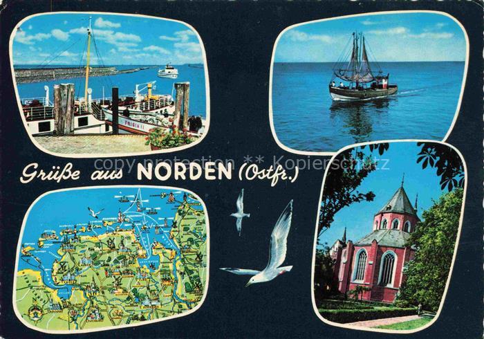 Norden  Norddeich Nordseebad Hafen Fischkutter Panorama Kirche
