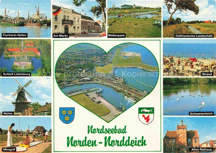Norden  Norddeich Nordseebad Fischereihafen Schloss Luetetsburg Muehle Minigolf