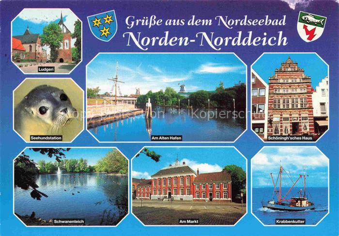 Norden  Norddeich Nordseebad Ludgeri Kirche Seehund Alter Hafen Schoeningsches H