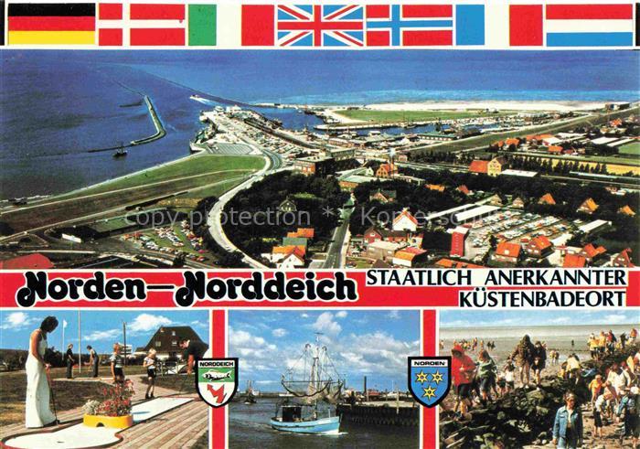 Norden  Norddeich Nordseebad Fliegeraufnahme Minigolf Fischkutter Wattwandern