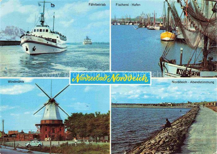 Norddeich  Norden Nordseebad Faehre Windmuehle Fischereihafen Abendstimmung