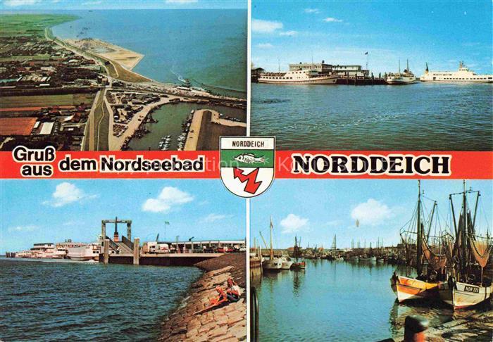 Norddeich  Norden Nordseebad Fliegeraufnahme Faehrschiffe Hafenanlagen
