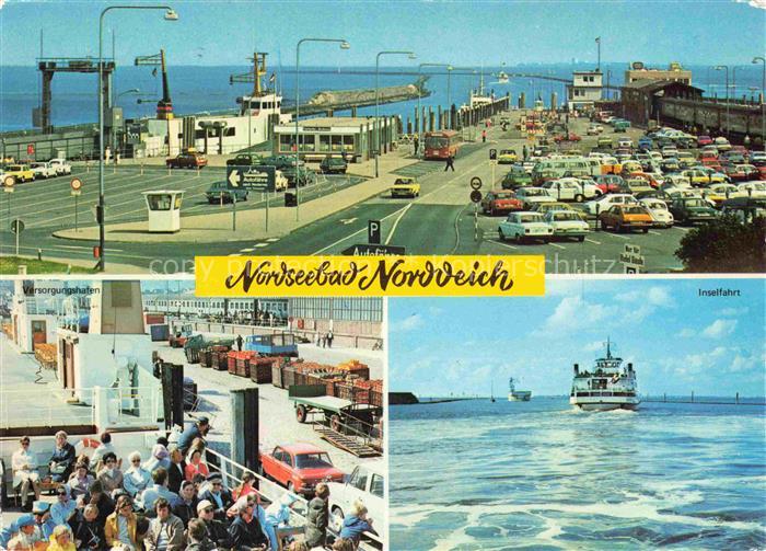 Norddeich  Norden Nordseebad Faehr und Schiffsanlegeplatz Versorgungshafen Insel