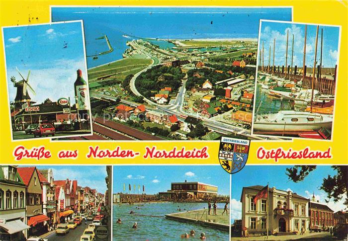 Norden  Norddeich Nordseebad Tankstelle Fliegeraufnahme Bootshafen Strassenparti