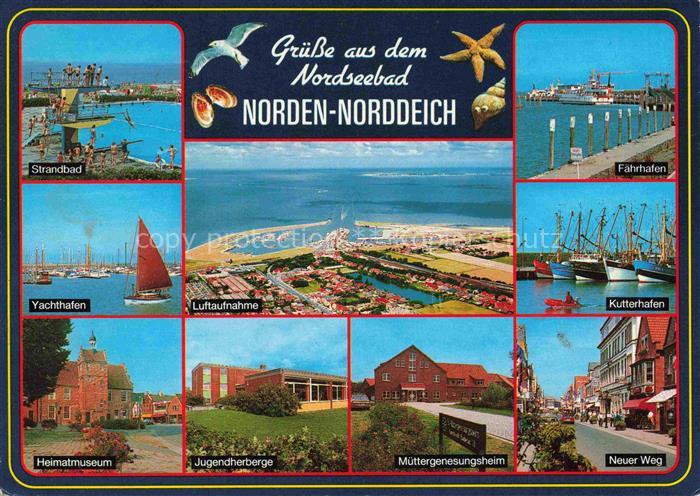 Norden  Norddeich Nordseebad Strandbad Yachthafen Fliegeraufnahme Faehrhafen Kut