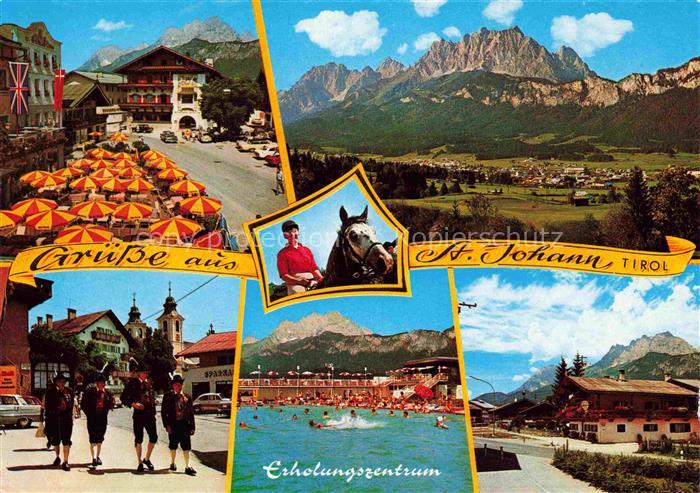 St Johann Tirol AT Hauptplatz Wilder Kaiser Tiroler Trachten Alpenbad Tiroler Ba