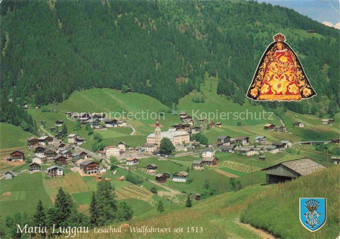 Maria-Luggau Kaernten AT Fliegeraufnahme mit Wallfahrtskirche und Servitenkloste