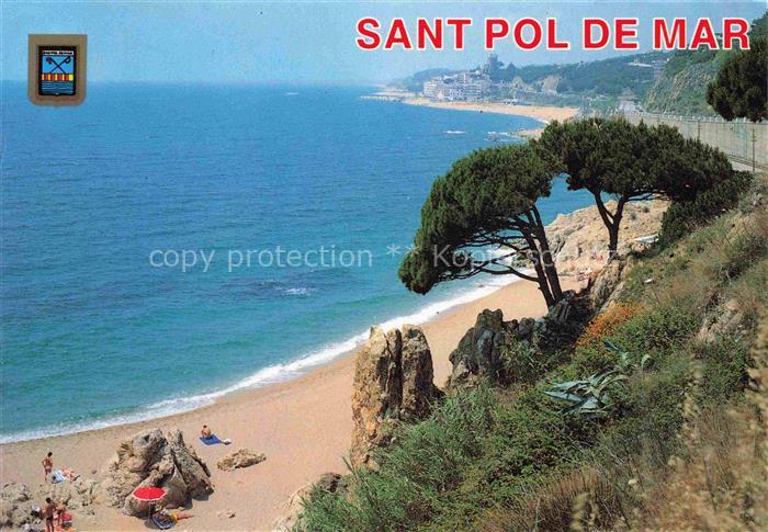 Sant Pol de Mar San Pol de Mar Mataro Cataluna ES Panorama Strandpartie