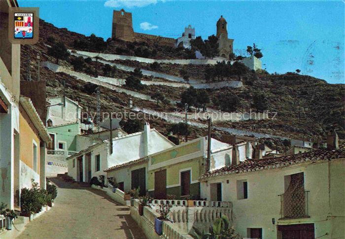 Cullera Valenciana ES Calle tipica al fondo el Castillo