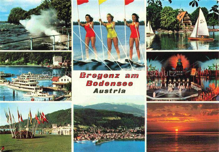 Bregenz Vorarlberg Bodensee Faehre Wasserski Segeln Faehrhafen Fahnen Panorama