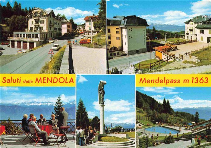 Mendola Mendelpass Trentino IT Ortspartien Terrasse Denkmal Schwimmbad