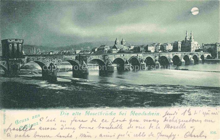 KOBLENZ  Rhein Die alte Moselbruecke bei Mondschein