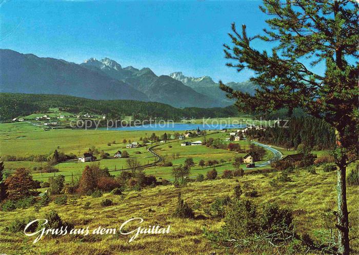 Passriach Pressegger See Kaernten AT Panorama Blick gegen Gartnerkofel und Trogk