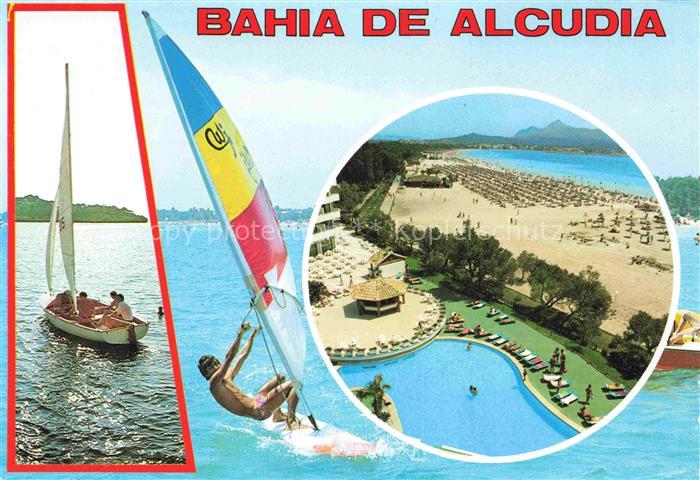 Bahia de Alcudia Mallorca ES Segeln Windsurfen Hotel Swimming Pool Strand Luftau