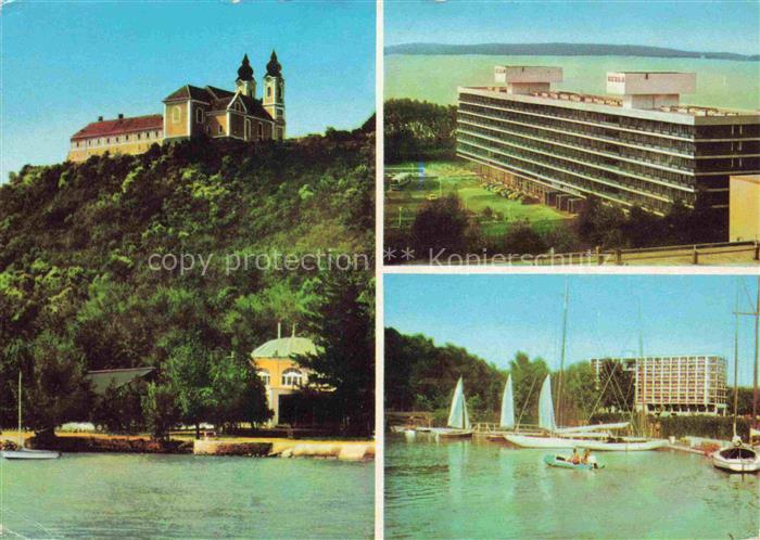 Tihany HU Blick zum Kloster Balatonfuered Hotel Hafen Plattensee